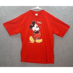 Vintage Disney Shirt Adult Large Red Single Stitch Mickey Mouse 1980s 1990s Mens